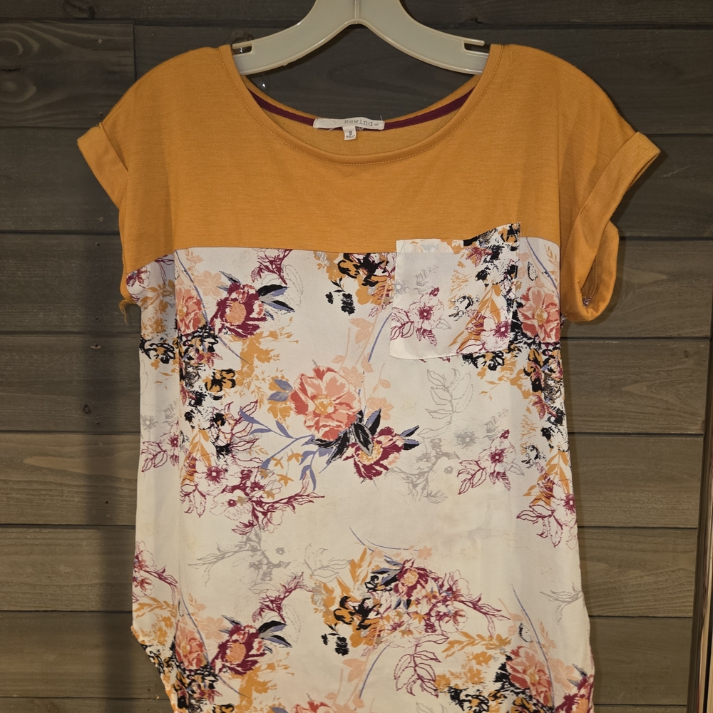 Rewind Mustard and White Floral Short Sleeve Top